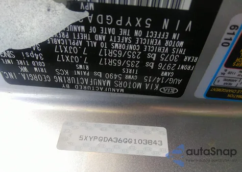 2016 Kia Sorento 2.4L Lx from USA, damaged, VIN 5XYPGDA36GG103843